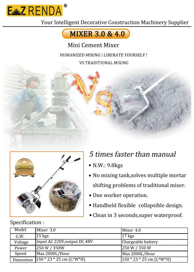 High Efficiency Portable Mortar Mixer , No Hopper 48V Li Battery Electric Small Cement Mixer